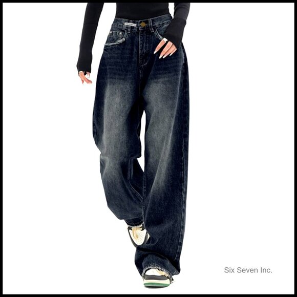 Vintage Y2K Baggy Boyfriend Jeans Wide Leg Distressed Streetwear Denim Pants